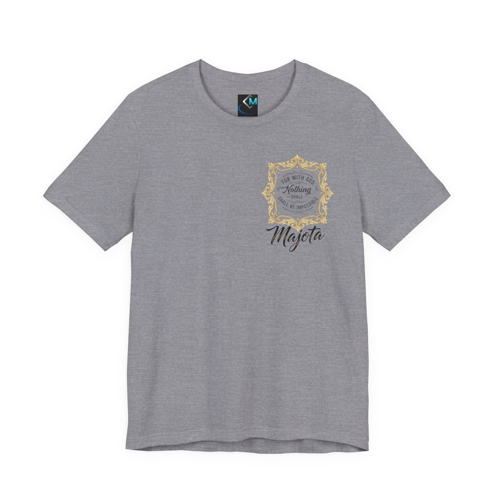Majeta Script Frame Tee — "No Note, No Worry" White Short Sleeve T-Shirt