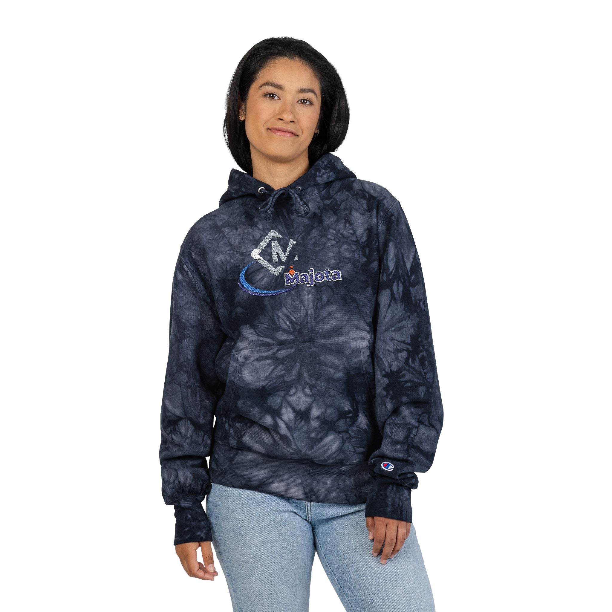 Embroidered Champion Tie-Dye Hoodie – Black Marble Crewneck