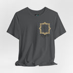 Majeta Script Frame Tee — "No Note, No Worry" White Short Sleeve T-Shirt