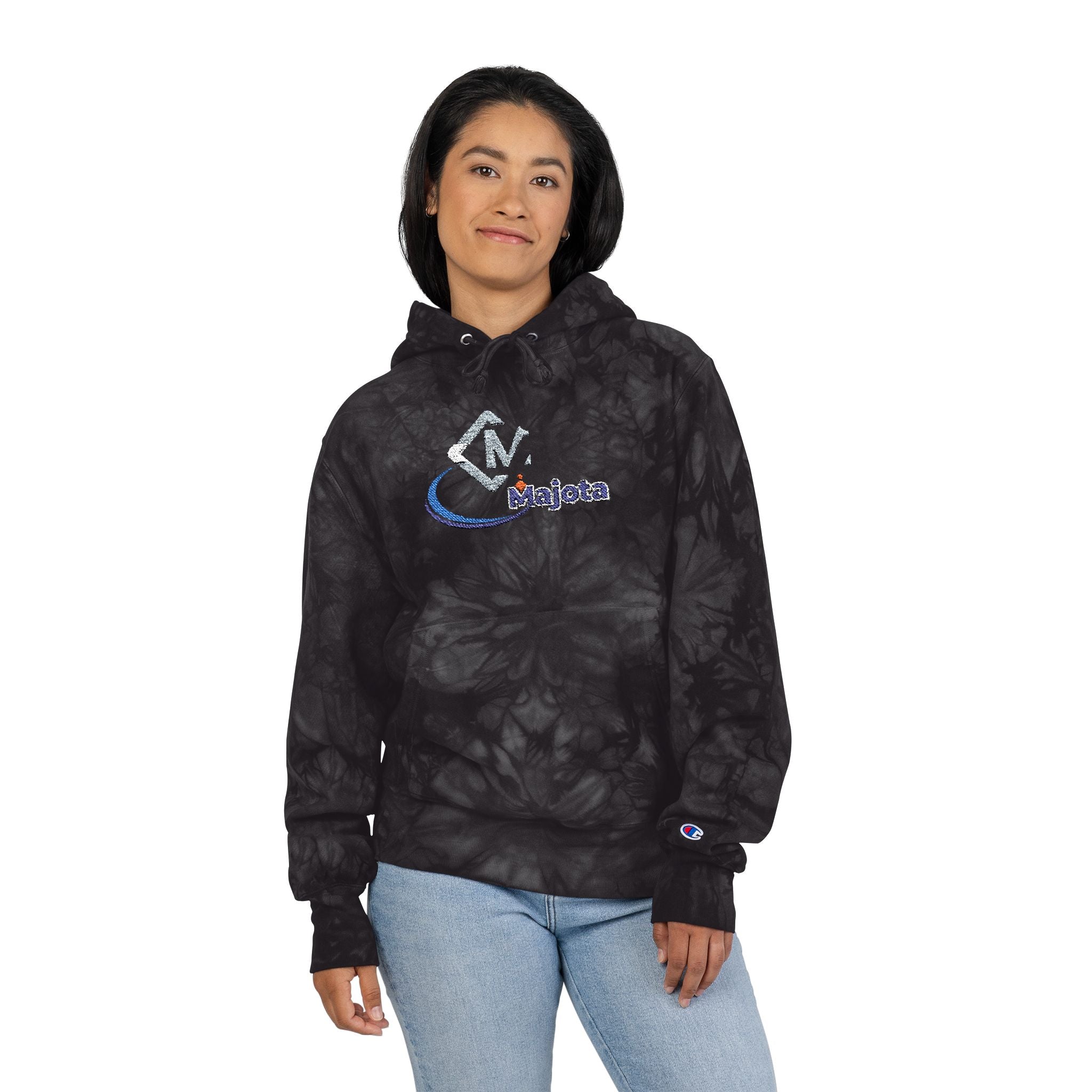 Embroidered Champion Tie-Dye Hoodie – Black Marble Crewneck
