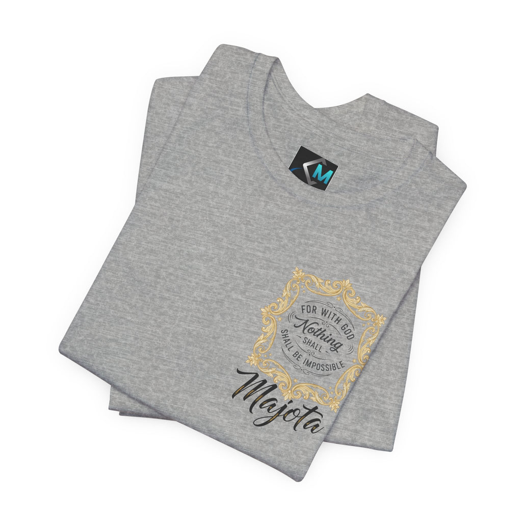 Majeta Script Frame Tee — "No Note, No Worry" White Short Sleeve T-Shirt