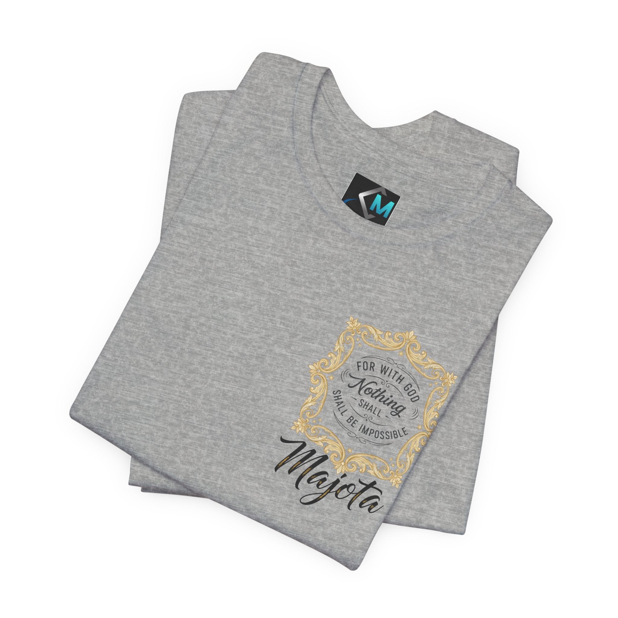 Majeta Script Frame Tee — "No Note, No Worry" White Short Sleeve T-Shirt