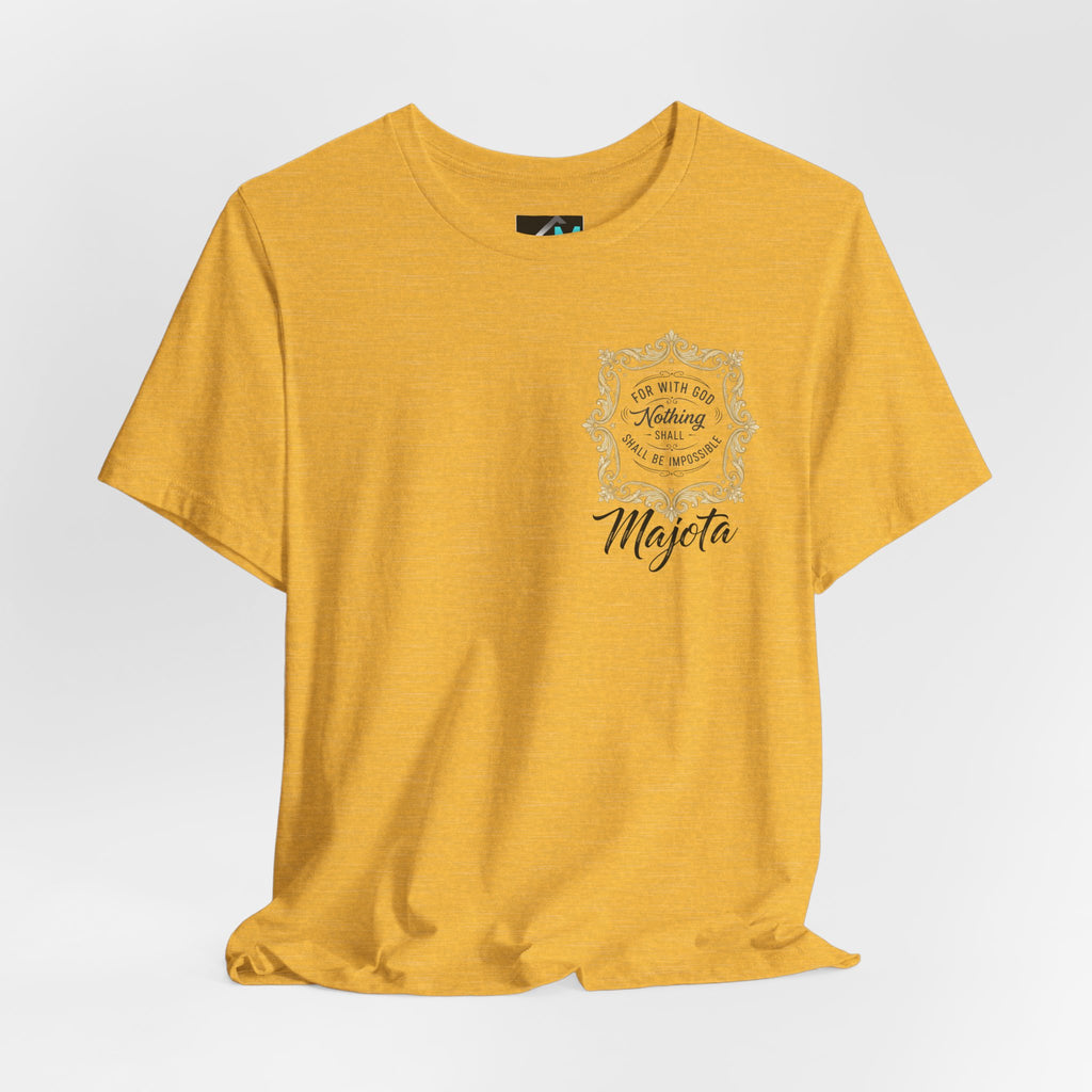 Majeta Script Frame Tee — "No Note, No Worry" White Short Sleeve T-Shirt