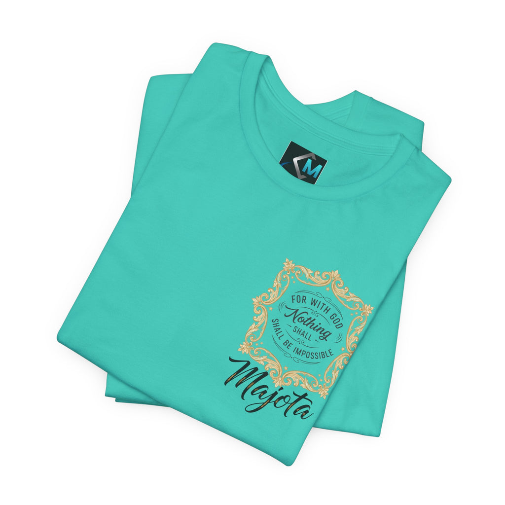 Majeta Script Frame Tee — "No Note, No Worry" White Short Sleeve T-Shirt