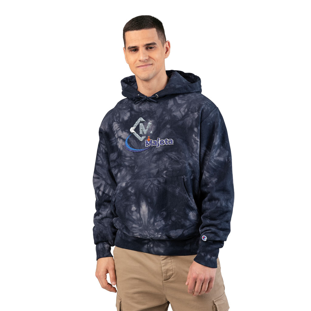 Embroidered Champion Tie-Dye Hoodie – Black Marble Crewneck