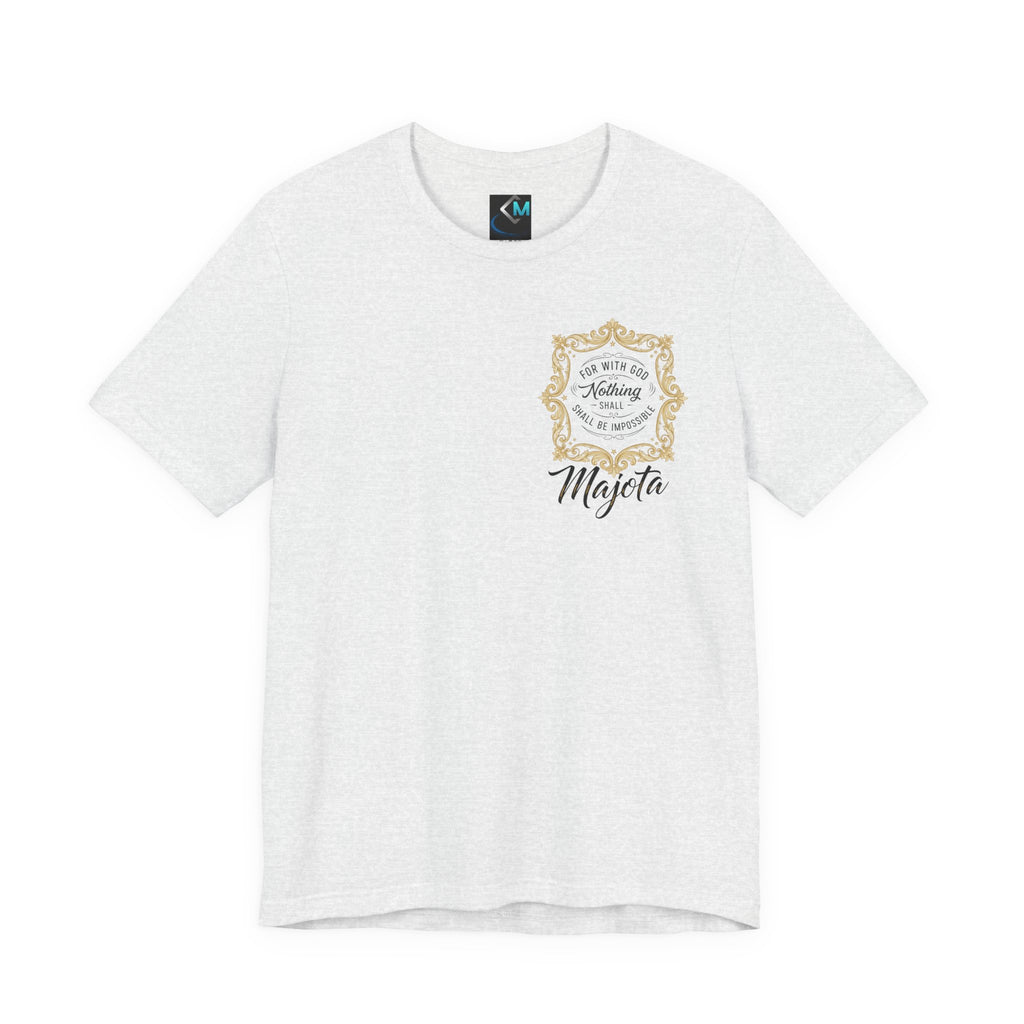 Majeta Script Frame Tee — "No Note, No Worry" White Short Sleeve T-Shirt