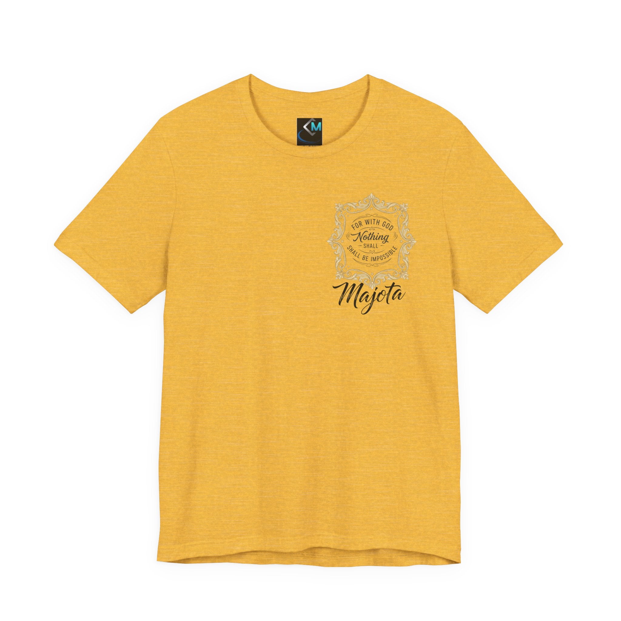 Majeta Script Frame Tee — "No Note, No Worry" White Short Sleeve T-Shirt
