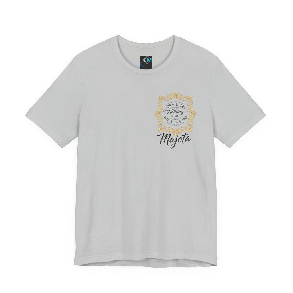Majeta Script Frame Tee — "No Note, No Worry" White Short Sleeve T-Shirt