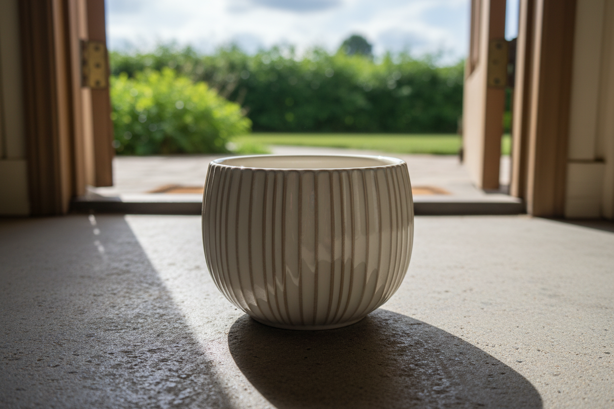 Modern Ribbed Ceramic Planter Bowl