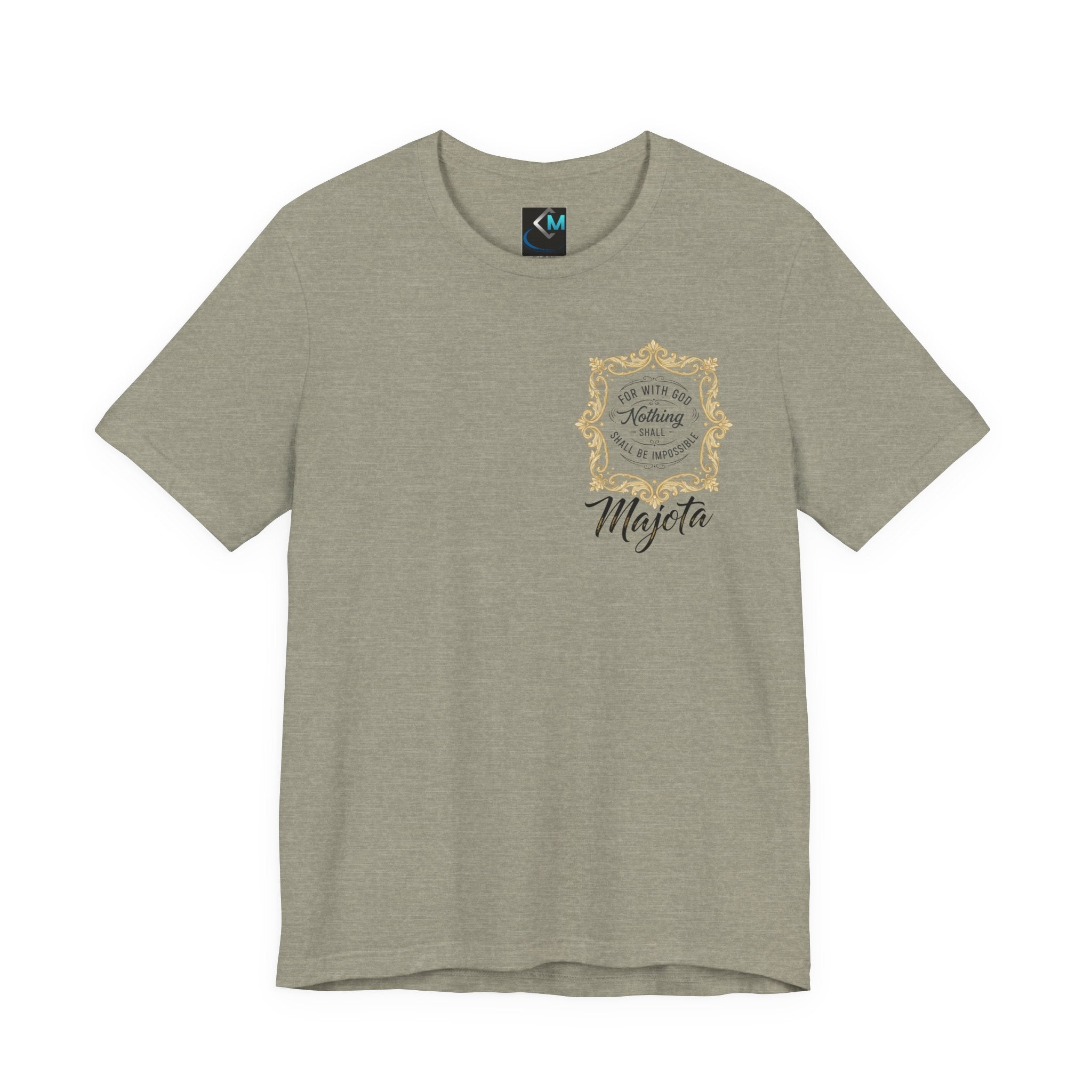 Majeta Script Frame Tee — "No Note, No Worry" White Short Sleeve T-Shirt