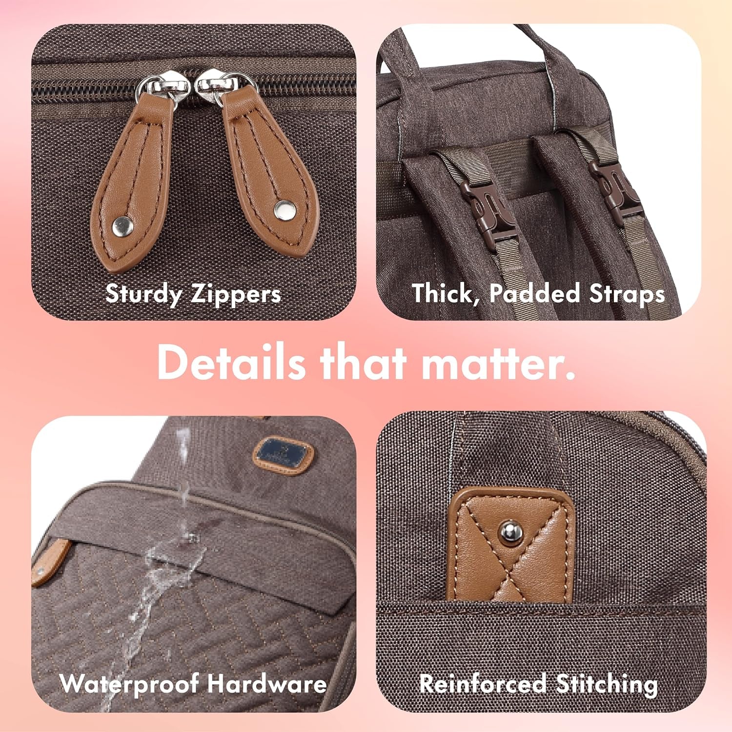 Diaper Bag Backpack with Portable Changing Pad, Pacifier Case and Stroller Straps, Large Unisex Baby Bags for Boys Girls, Multipurpose Travel Back Pack Moms Dads, Brown