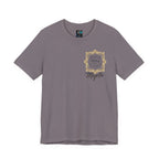 Majeta Script Frame Tee — "No Note, No Worry" White Short Sleeve T-Shirt
