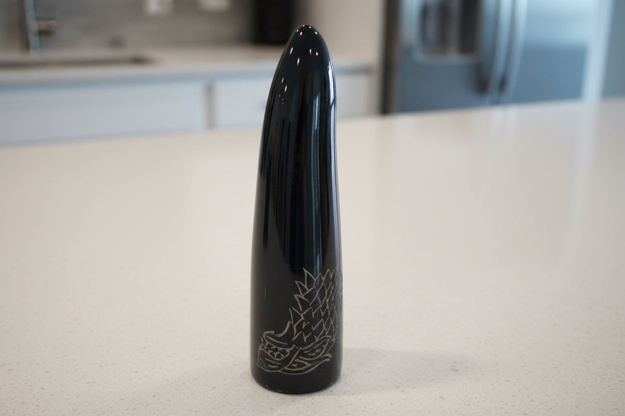 Hand-Carved Viking Drinking Horn with Forged Iron Stand -- Norse/Medieval