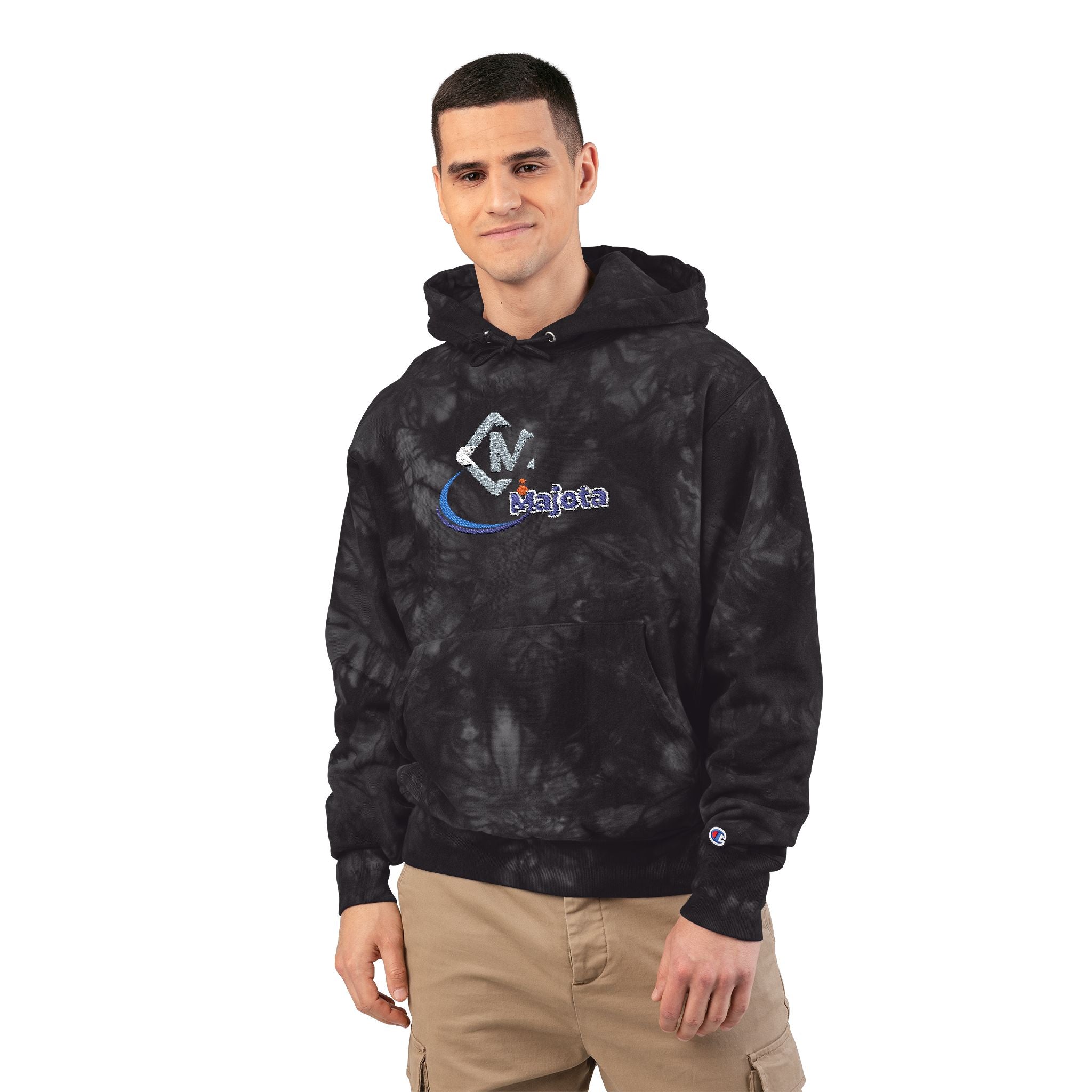 Embroidered Champion Tie-Dye Hoodie – Black Marble Crewneck