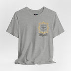 Majeta Script Frame Tee — "No Note, No Worry" White Short Sleeve T-Shirt