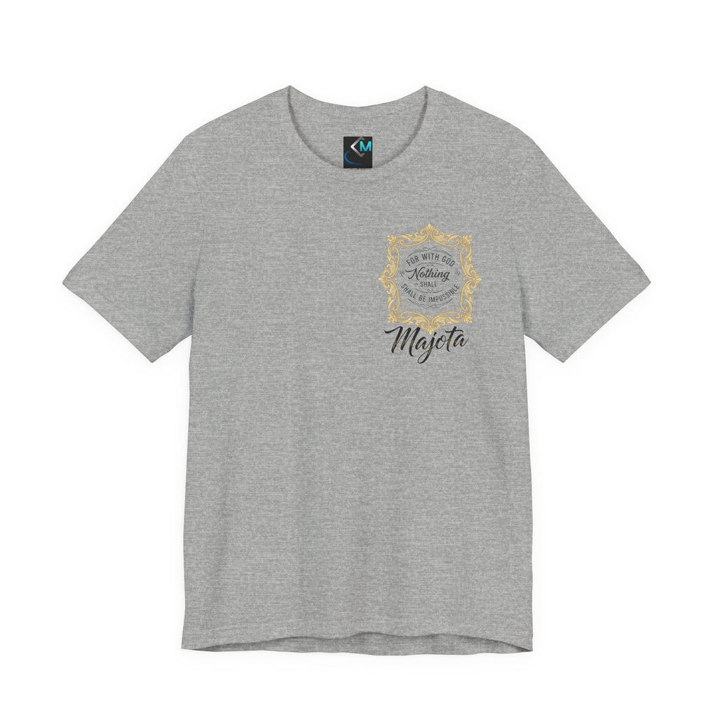 Majeta Script Frame Tee — "No Note, No Worry" White Short Sleeve T-Shirt
