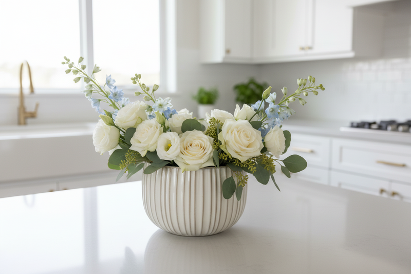 Modern Ribbed Ceramic Planter Bowl