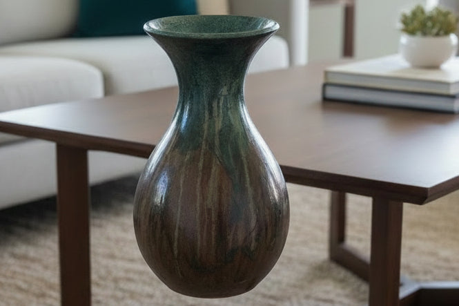 Earthy Acrylic Poured Vase With A Dark Shades Of Black And Brown