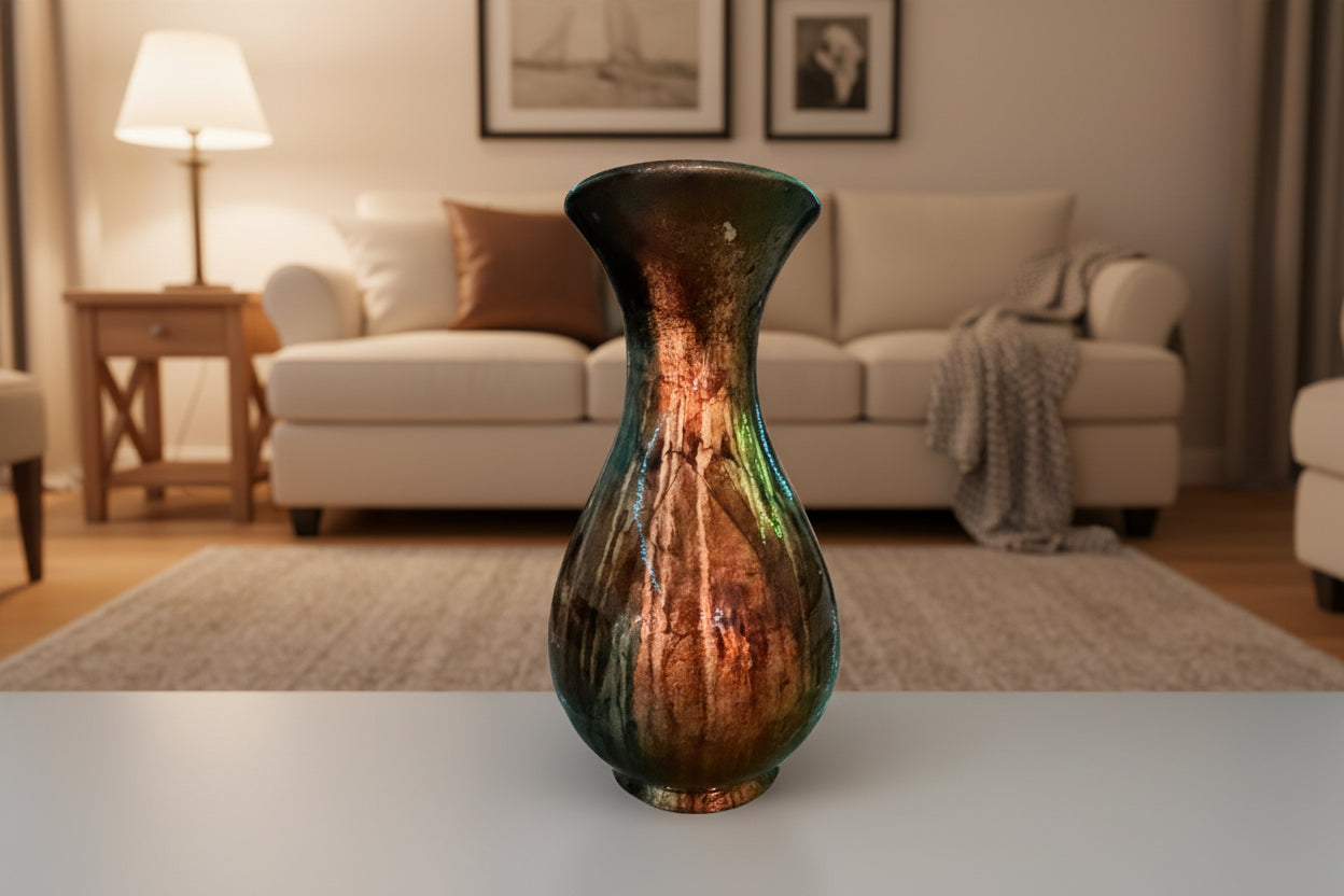 Earthy Acrylic Poured Vase With A Dark Shades Of Black And Brown