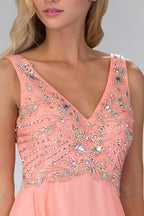V Neck and Back Chiffon Floor Length Dress with Jewel and Sequin Bodice