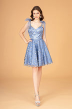 Glitter Mesh Babydoll Short Dress w/ Ribbon Attachment on Shoulder